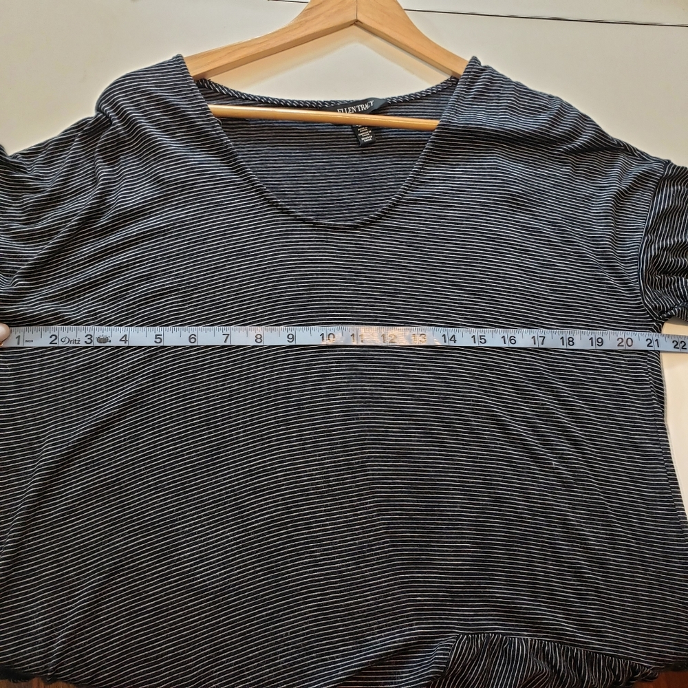 Ellen Tracy Strip Knit Top Ruffle Hem - Picture 4 of 5